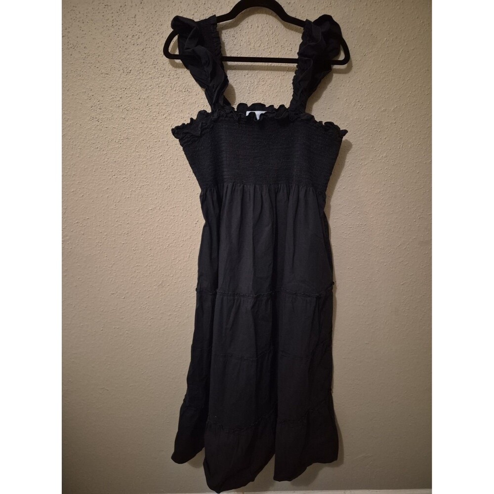 Hill House Ellie Nap Dress Black Crepe Size 2XL Crinkle Tiered Ruffle Shoulder